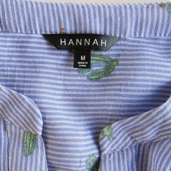 Hannah Women's Blue Cactus Print Striped Button-Up Long sleeves Top Size M - Picture 3 of 7